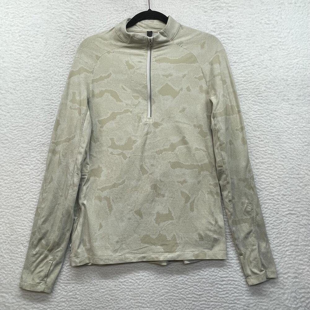 Lululemon Pullover Shirt Mens Medium Beige Surge Warm 1/2 Zip Camo Gym Workout